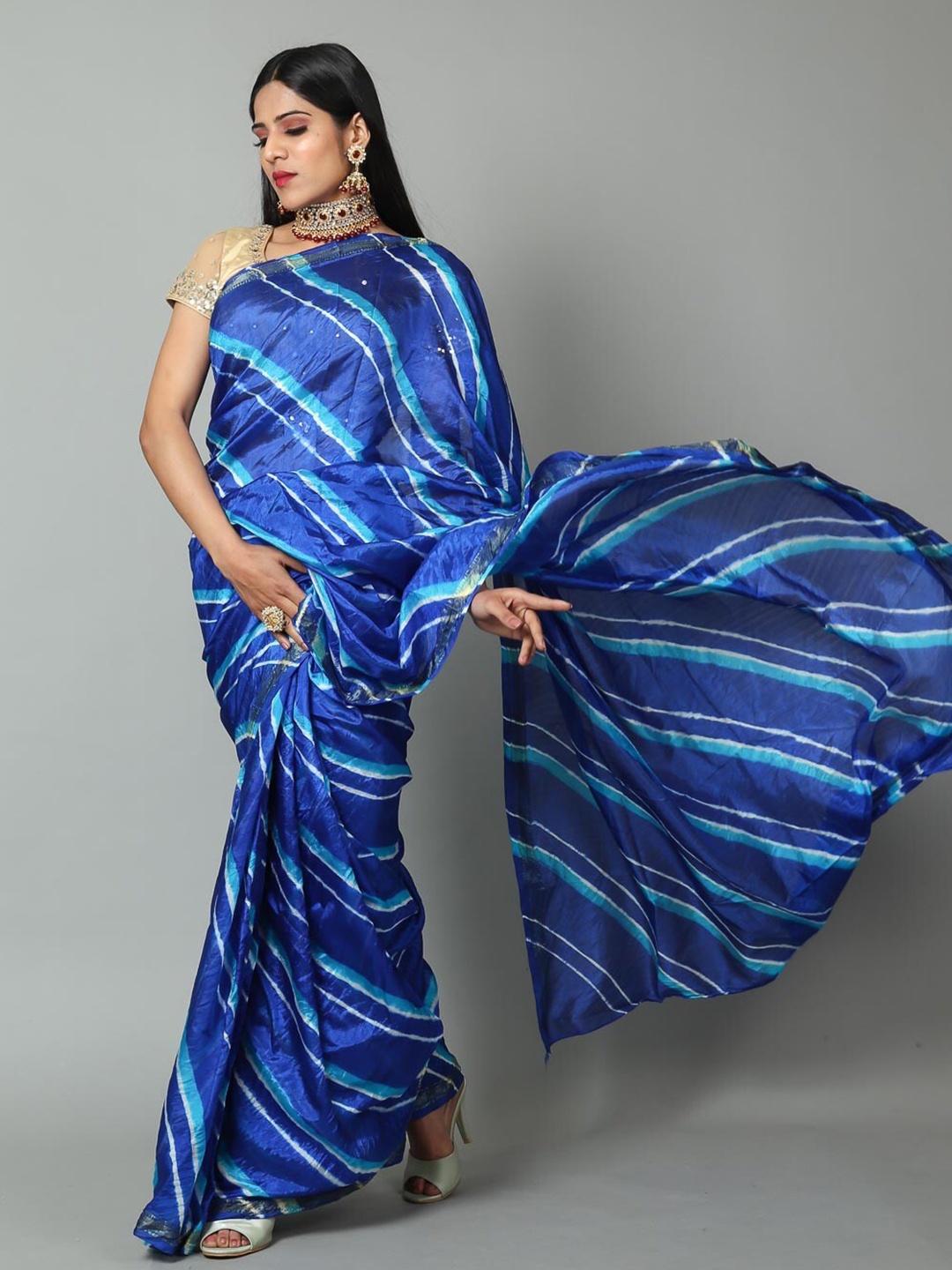 

Kishori Sarees Leheriya Zari Pure Crepe Saree, Navy blue