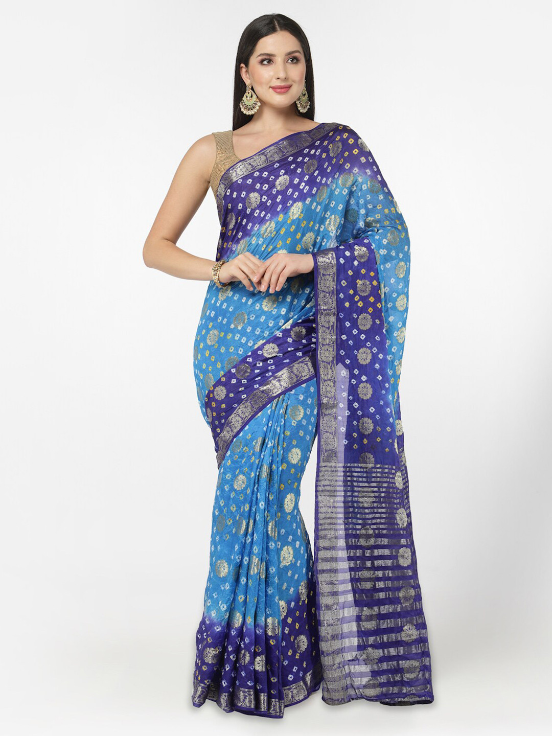 

Kishori Sarees Bandhani Zari Pure Silk Saree, Blue