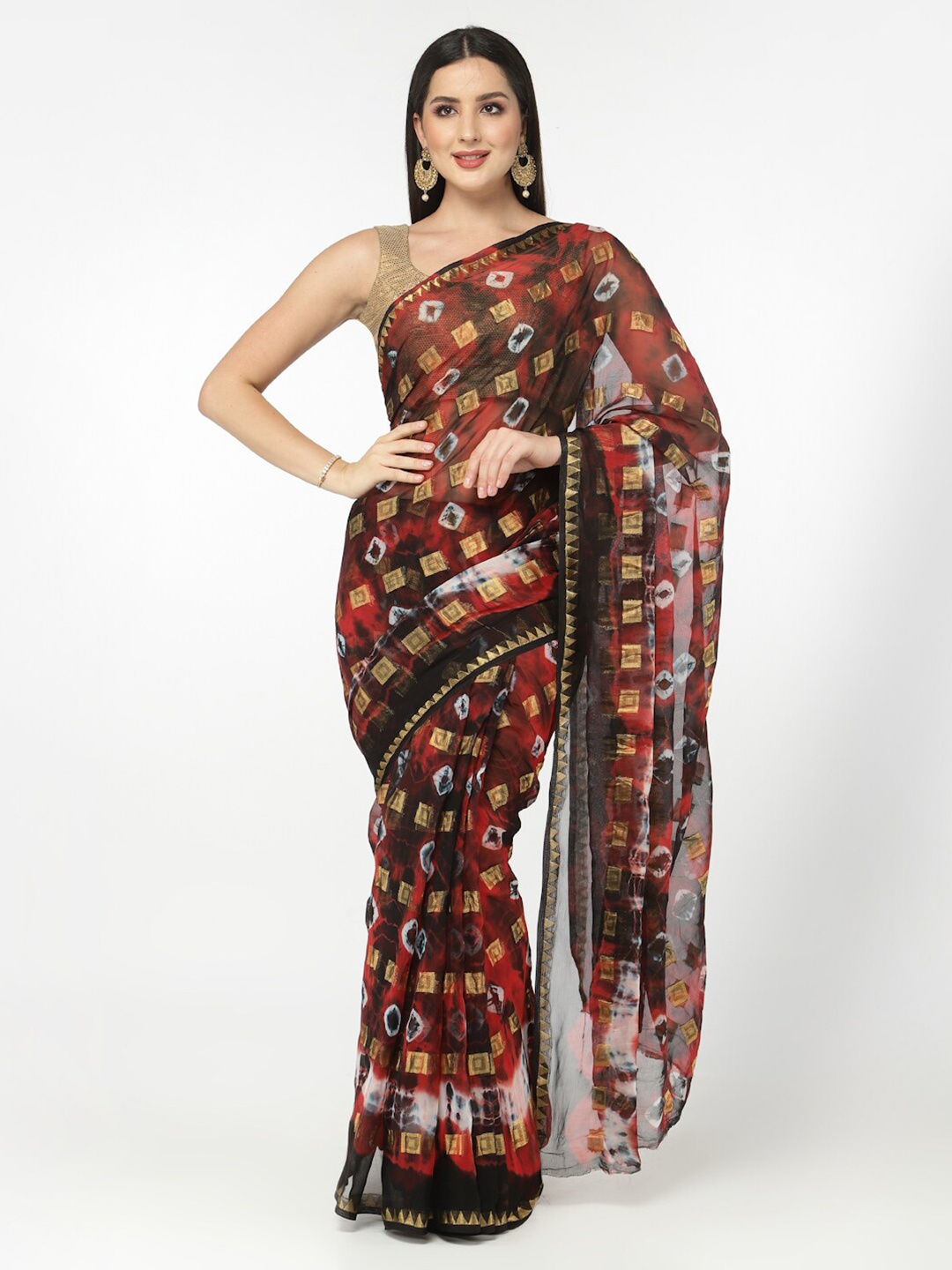 

Kishori Sarees Zari Pure Chiffon Saree, Black