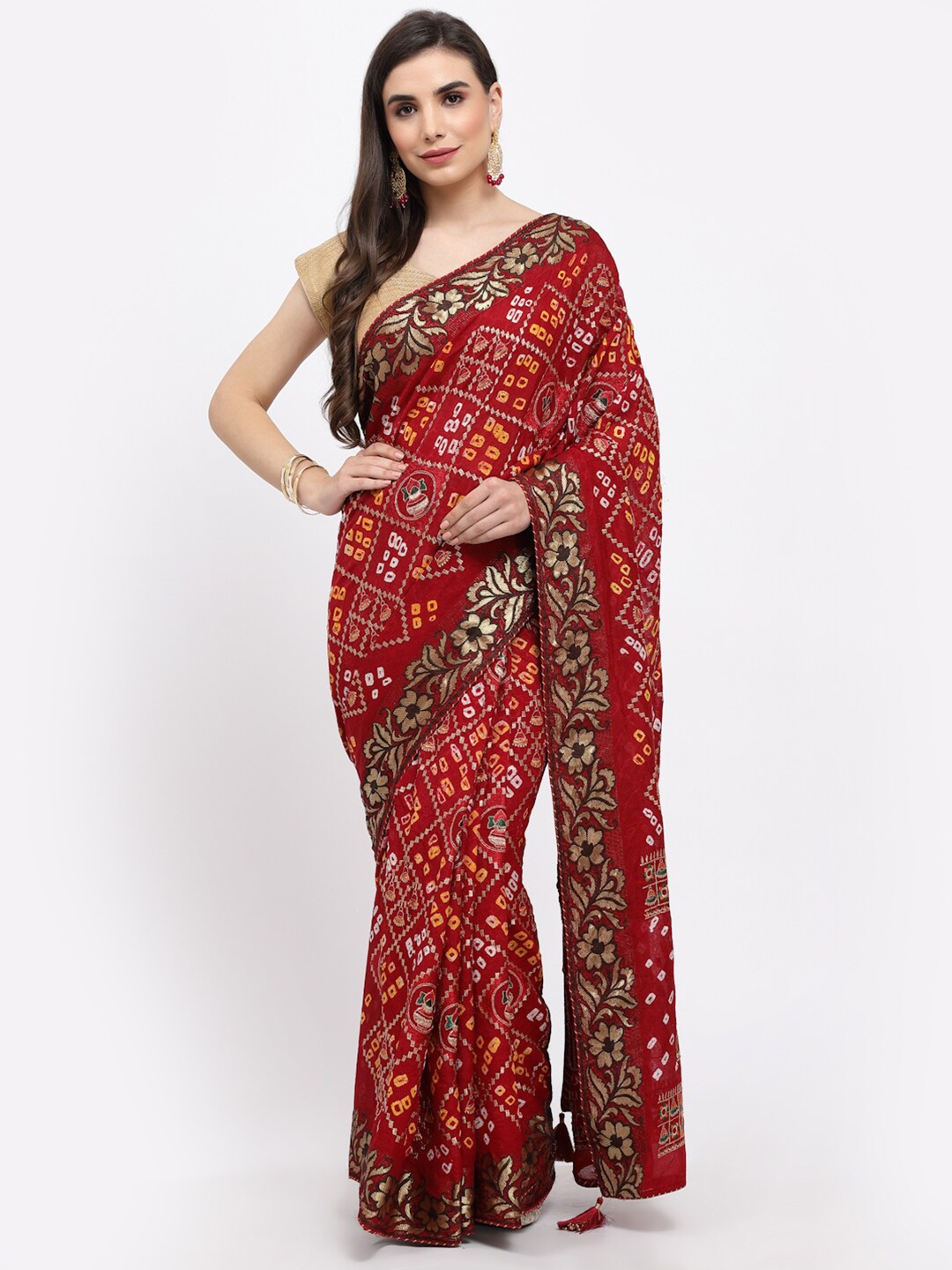 

Kishori Sarees Bandhani Zari Pure Silk Saree, Maroon