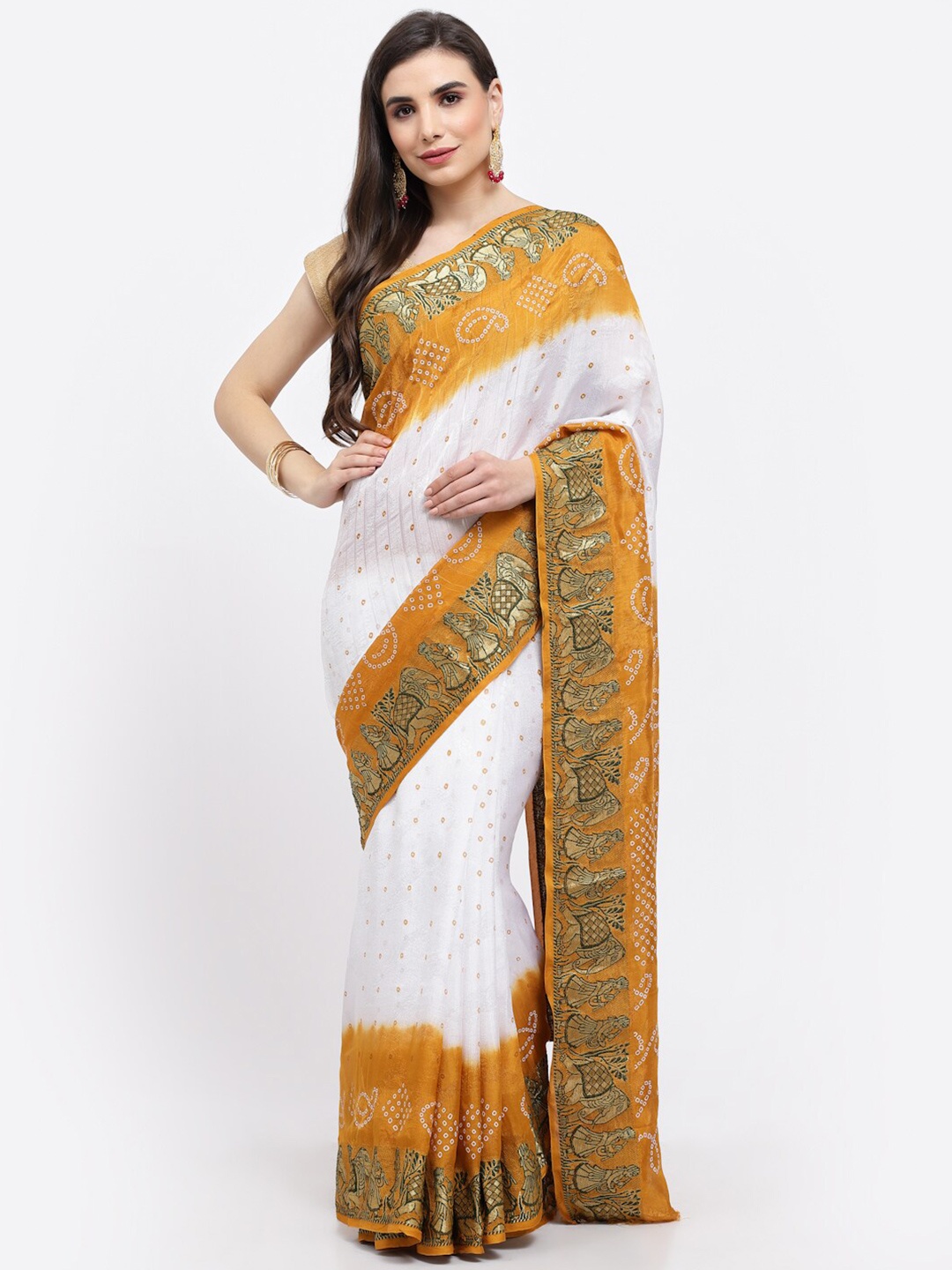 

Kishori Sarees Bandhani Zari Pure Silk Saree, White