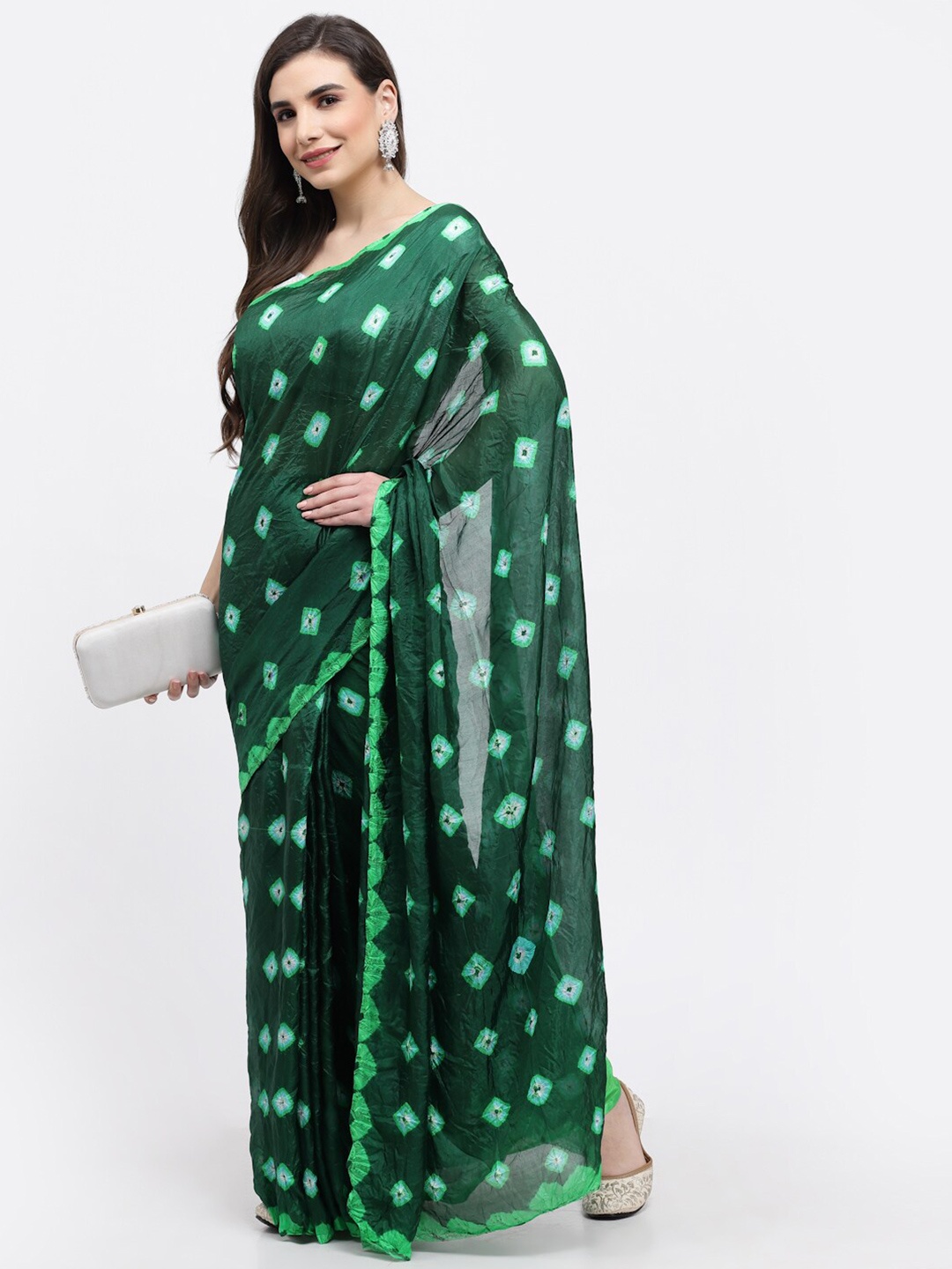 

Kishori Sarees Bandhani Pure Silk Saree, Green
