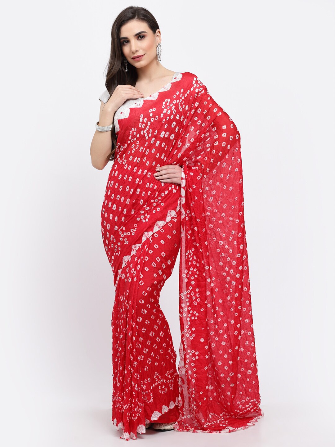 

Kishori Sarees Bandhani Pure Silk Saree, Red