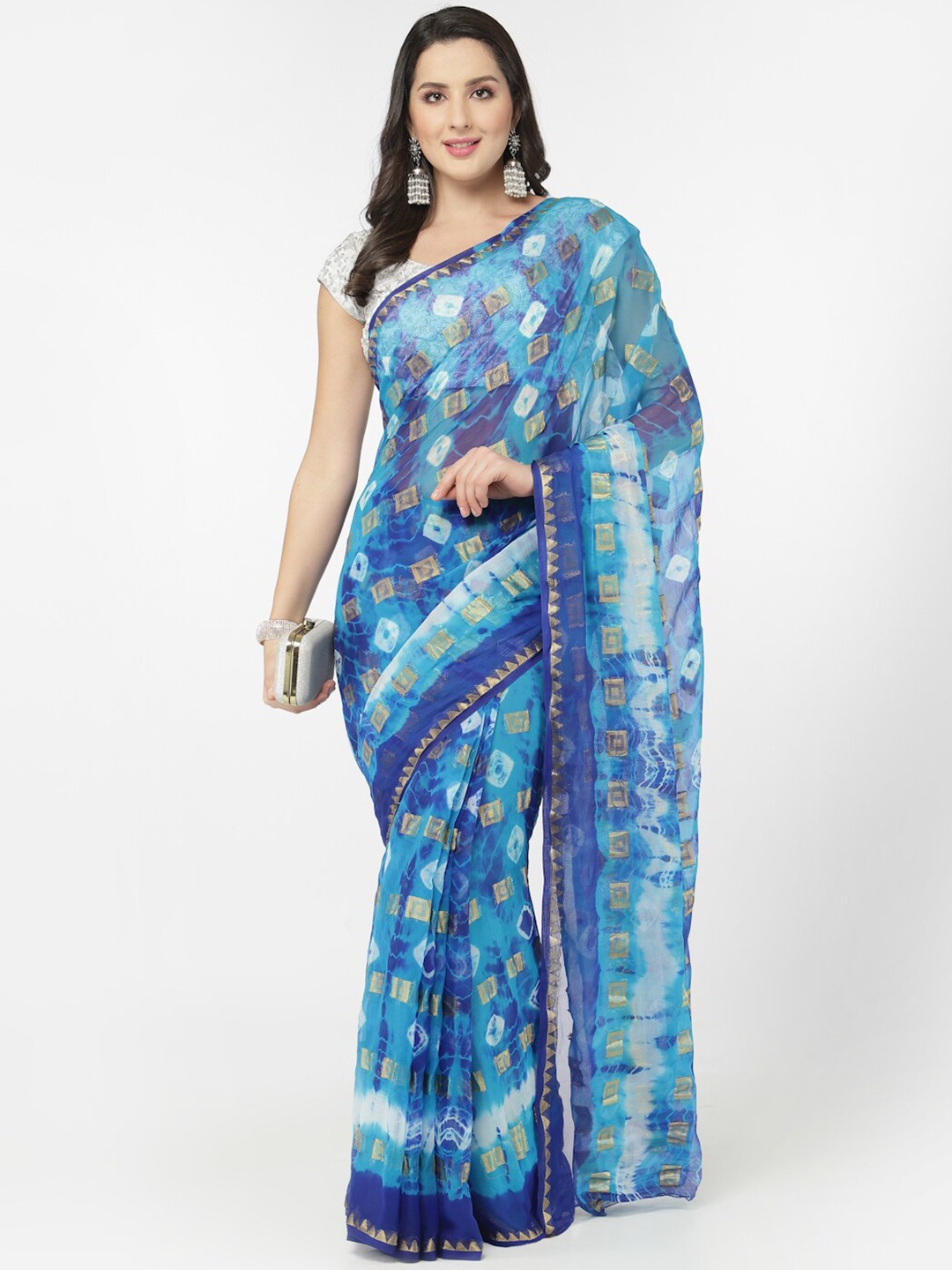 

Kishori Sarees Zari Pure Chiffon Saree, Blue