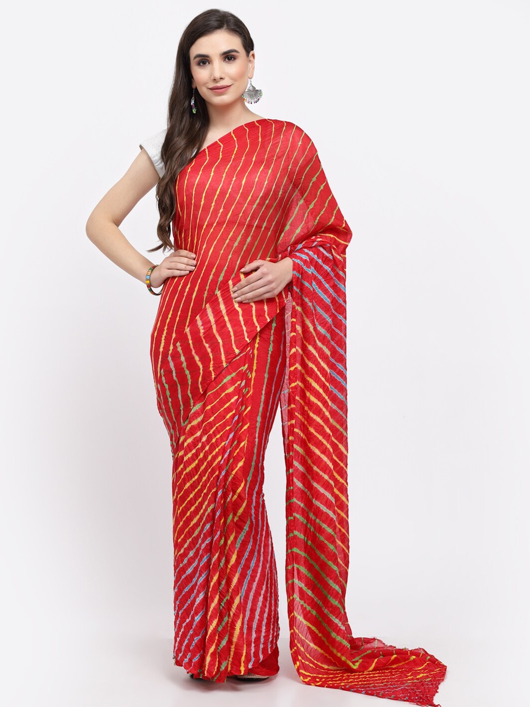 

Kishori Sarees Leheriya Pure Silk Saree, Red