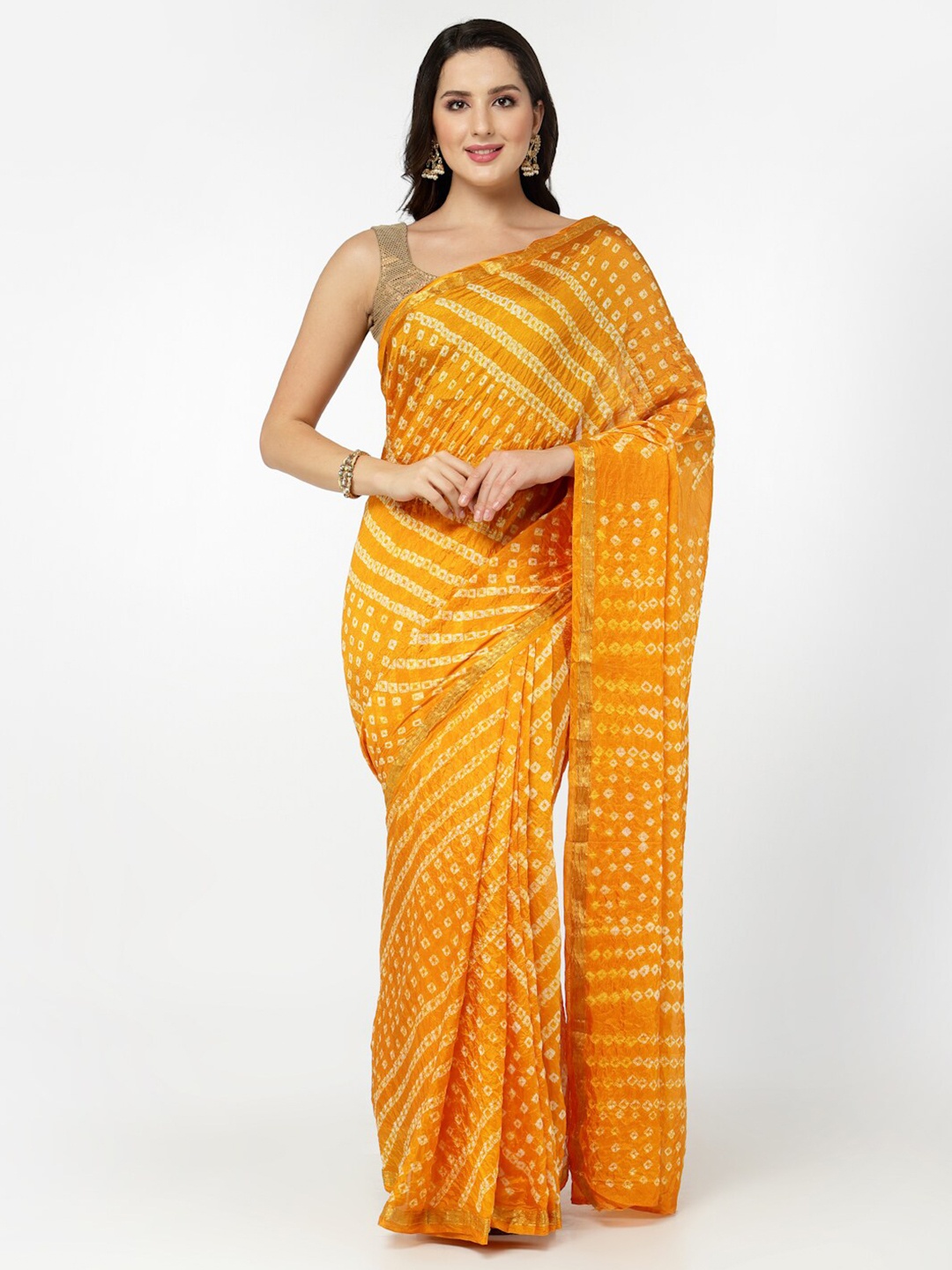 

Kishori Sarees Bandhani Zari Pure Silk Saree, Orange