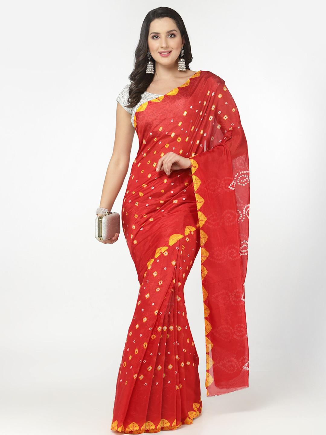 

Kishori Sarees Bandhani Pure Silk Saree, Red