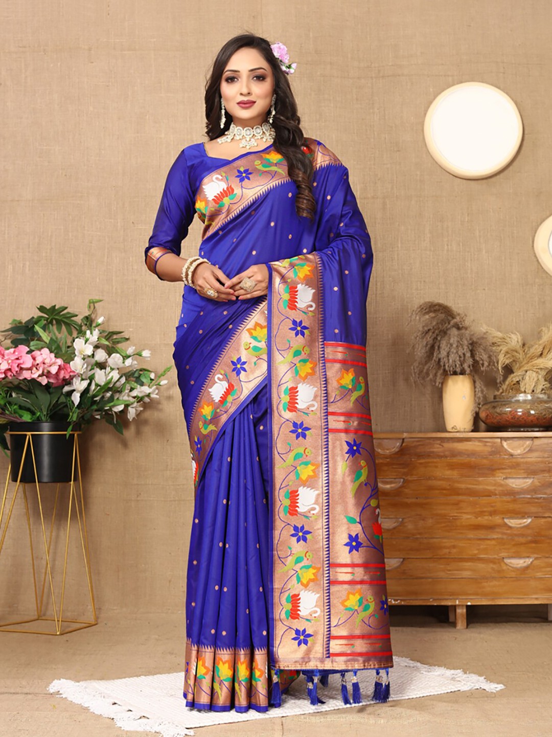 

KALINI Woven Design Zari Paithani Saree, Blue