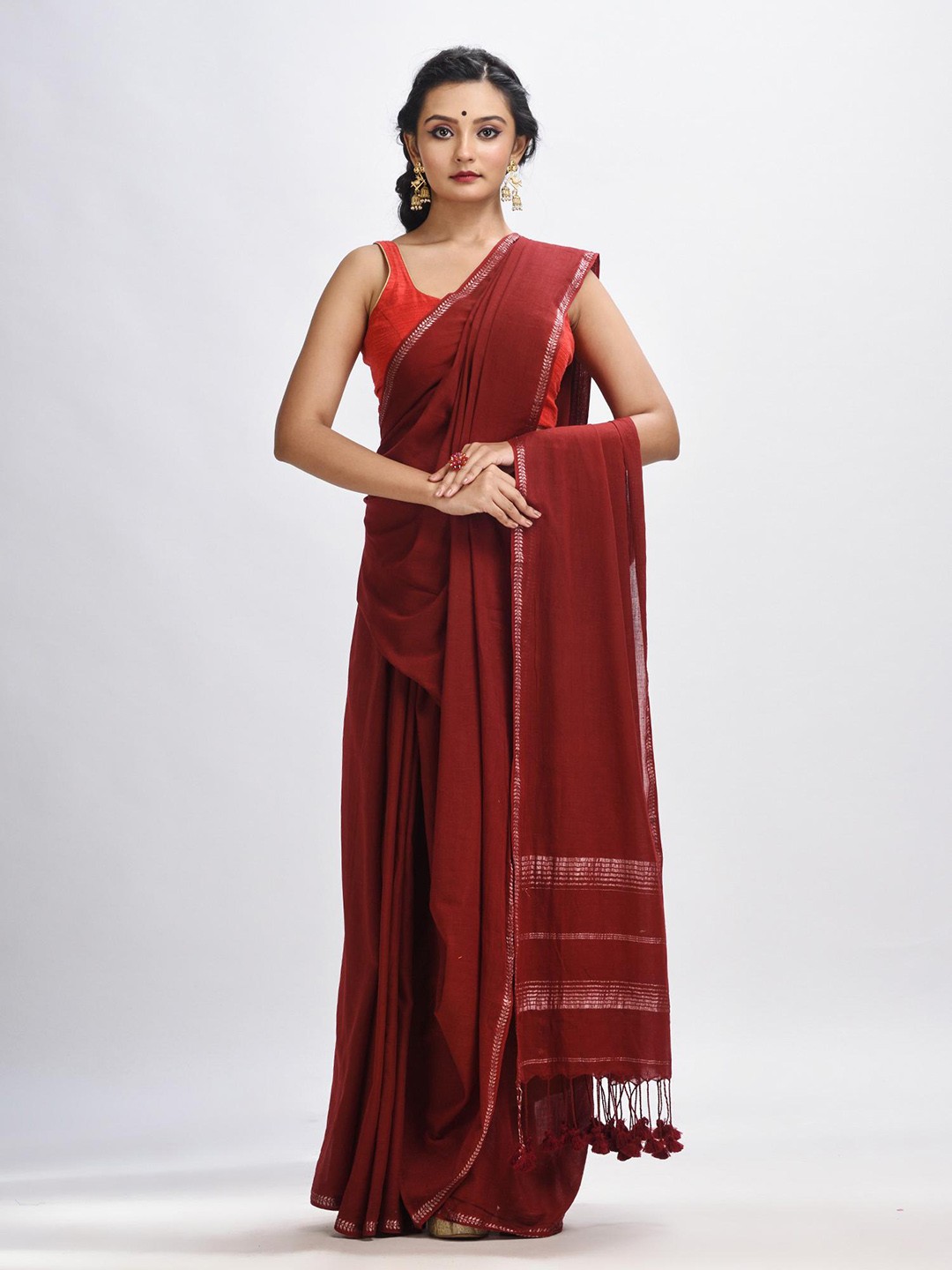 

Angoshobha Zari Pure Cotton Saree, Maroon