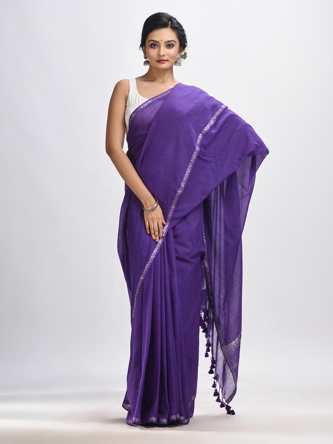 

Angoshobha Zari Pure Cotton Saree, Purple