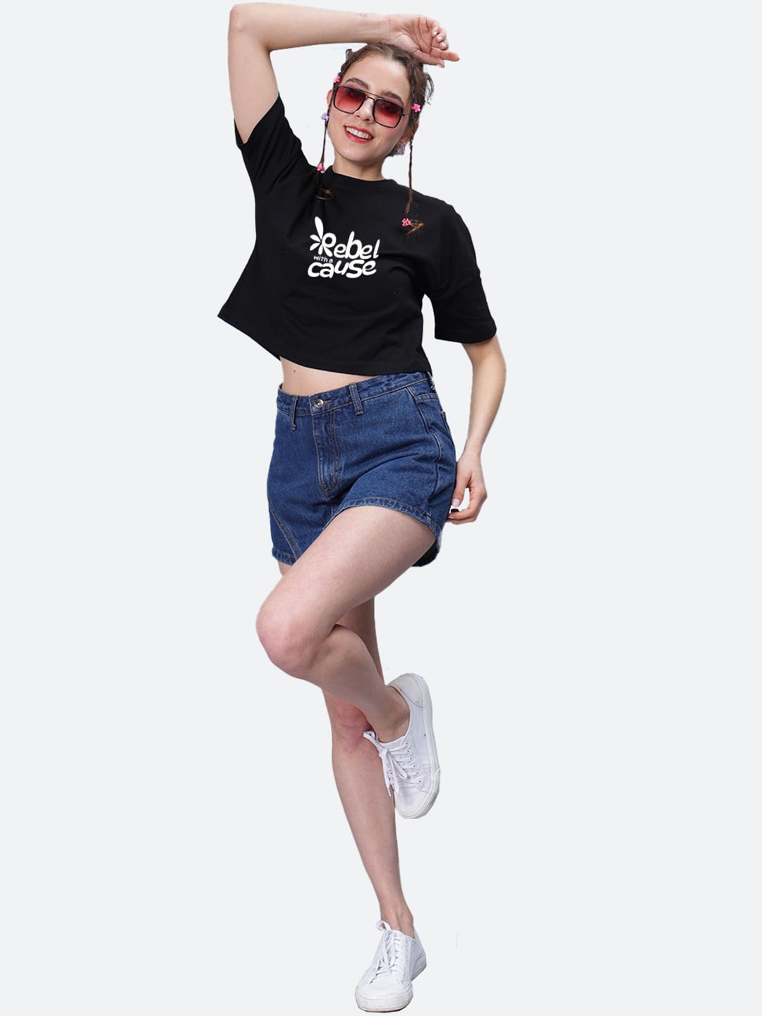 

Mad Over Printed Cotton Crop Top, Black