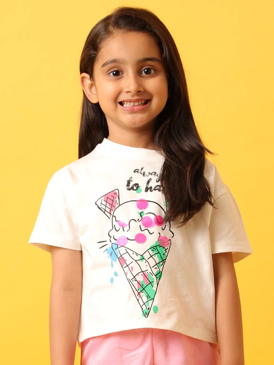 

Anthrilo Girls Floral Printed Applique T-shirt, White
