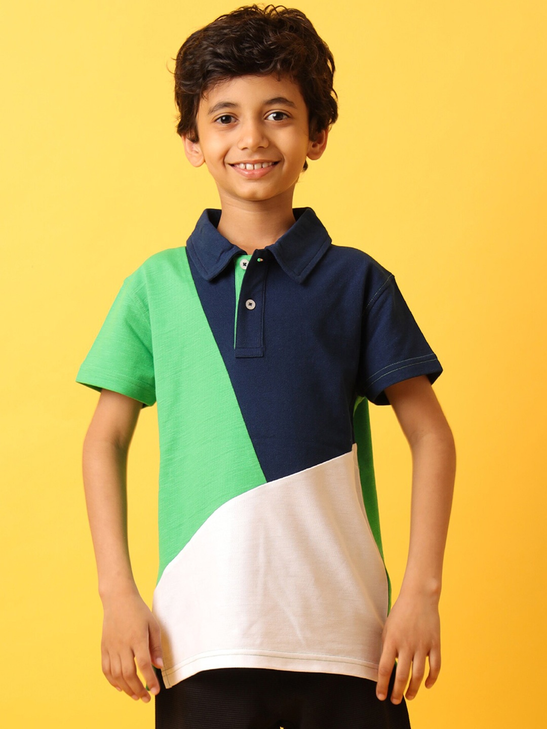 

Anthrilo Boys Colourblocked Polo Collar T-shirt, Navy blue