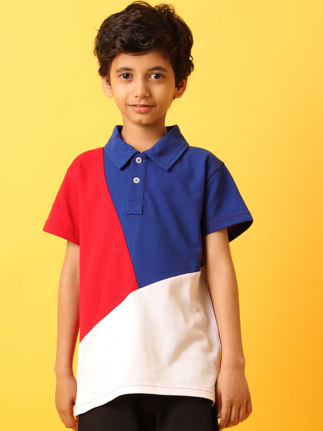 

Anthrilo Boys Colourblocked Polo Collar Pockets T-shirt, Blue