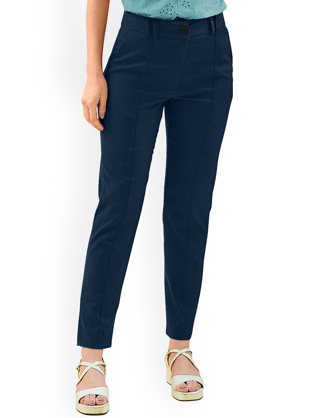 

BAESD Women Mid-Rise Cotton Trouser, Blue