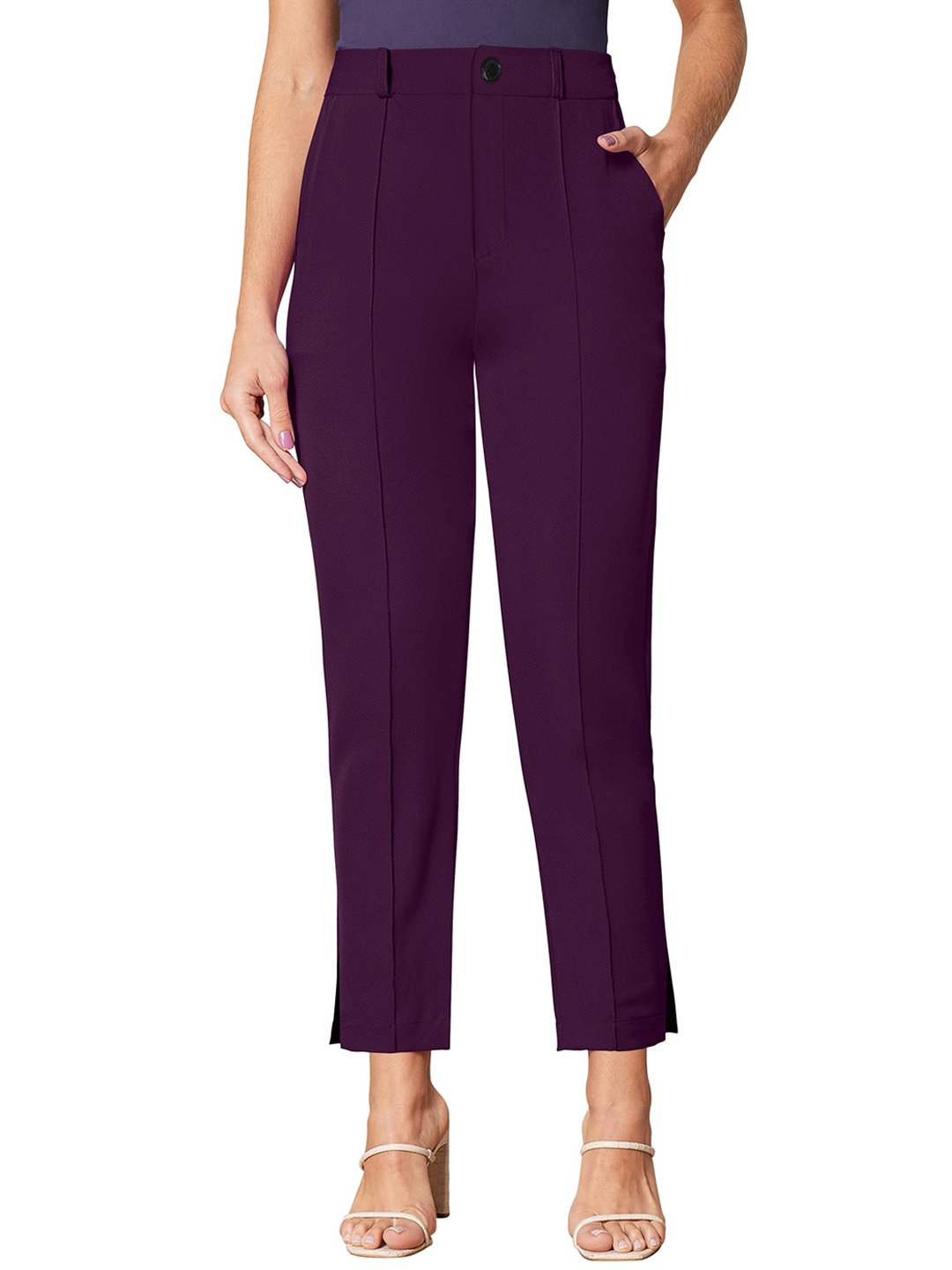 

BAESD Women Mid-Rise Cotton Trouser, Purple