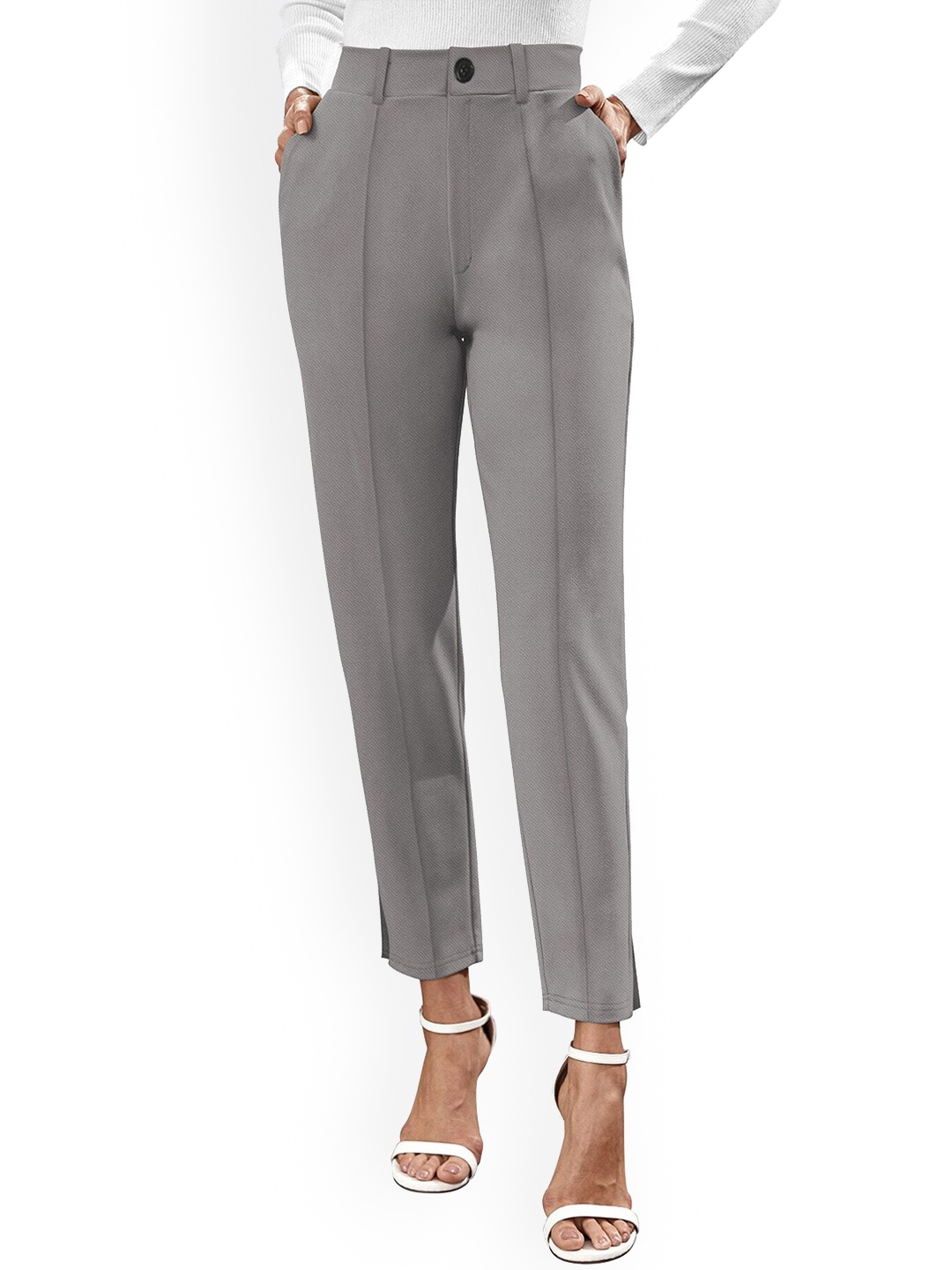 

BAESD Women Mid-Rise Cotton Trouser, Grey