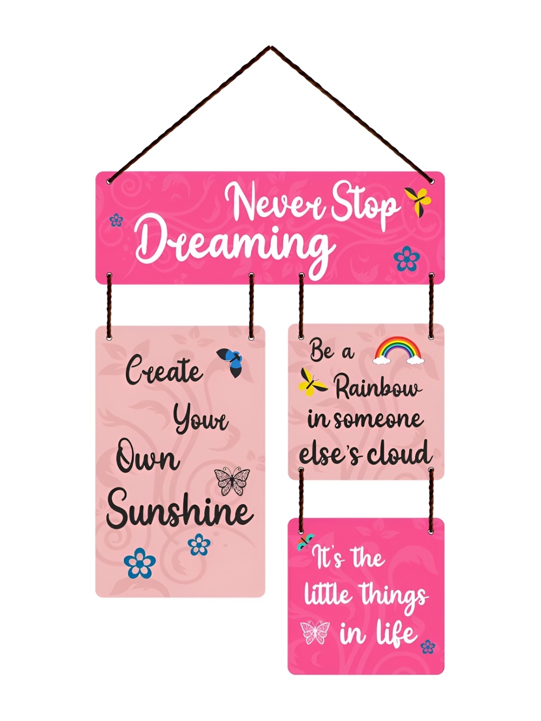 Home Delight Pink & White Printed Wooden Wall Hanging