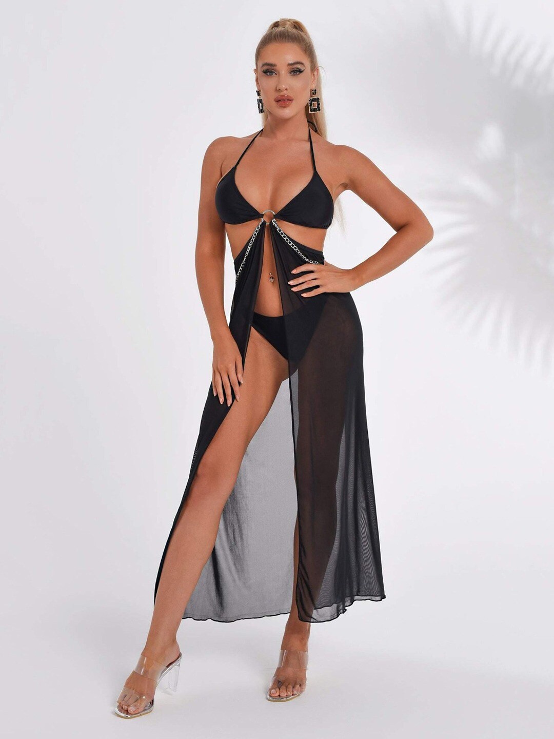

VAGHBHATT Net Halter Neck Baby Doll, Black