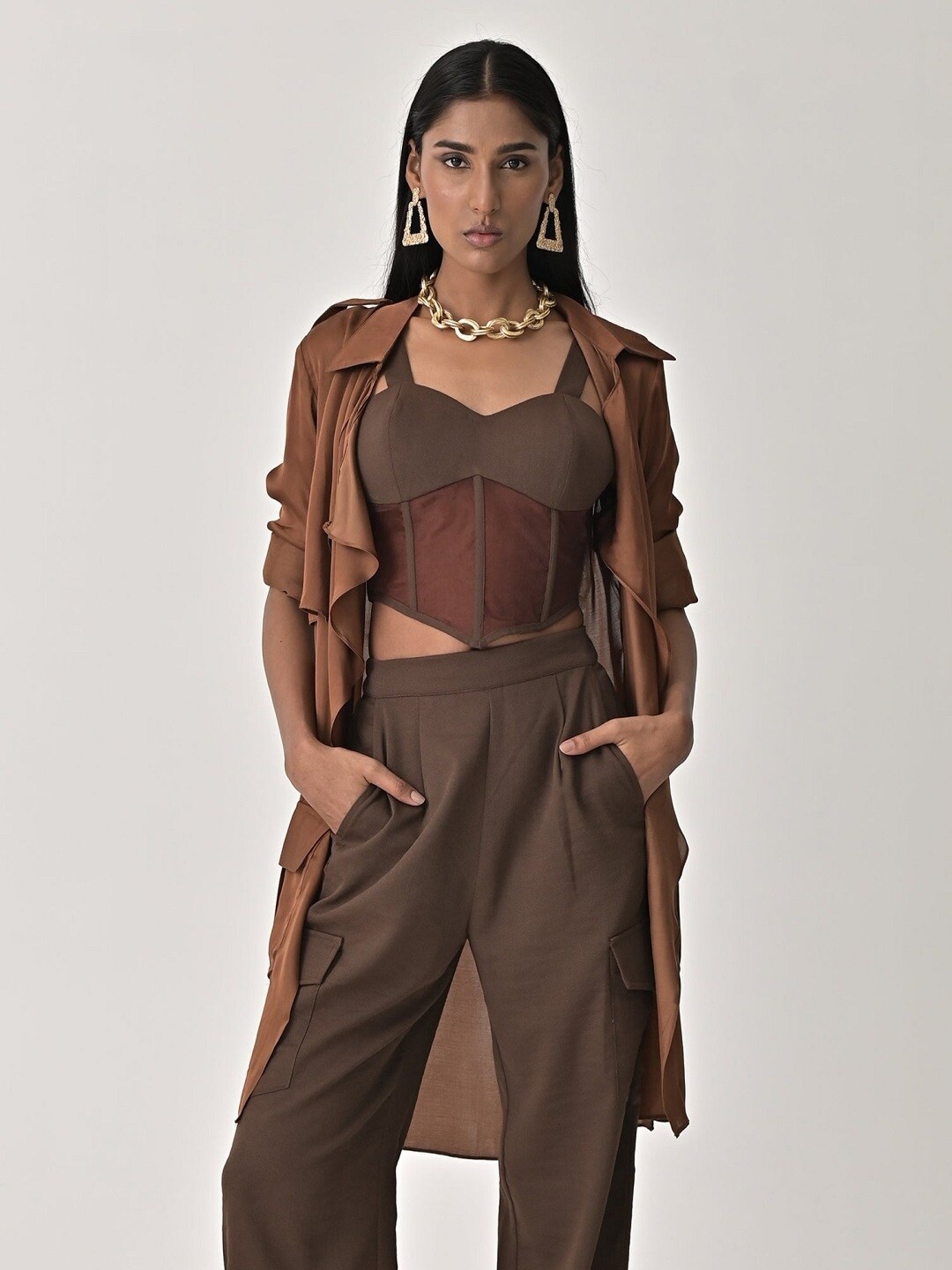 

MISSY Open Front Party Longline Shrug, Brown