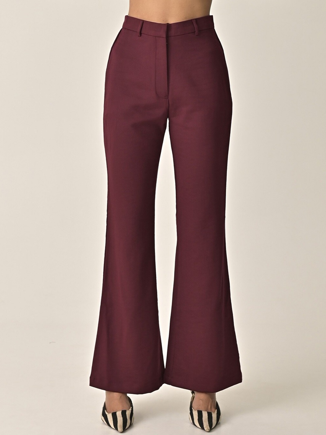 

MISSY Relaxed Cotton High-Rise Trousers, Burgundy