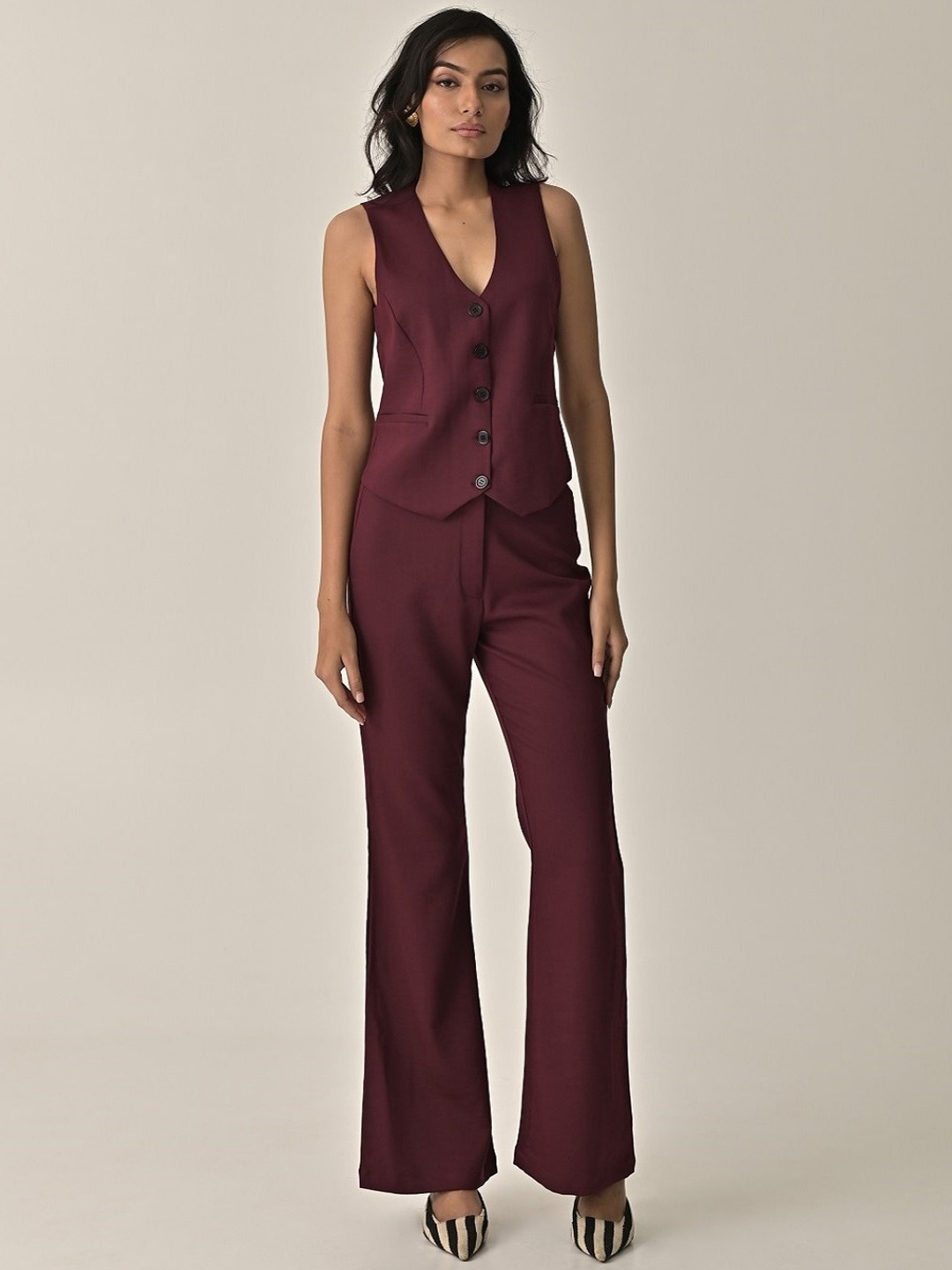 

MISSY V-Neck Formal Waistcoat, Burgundy