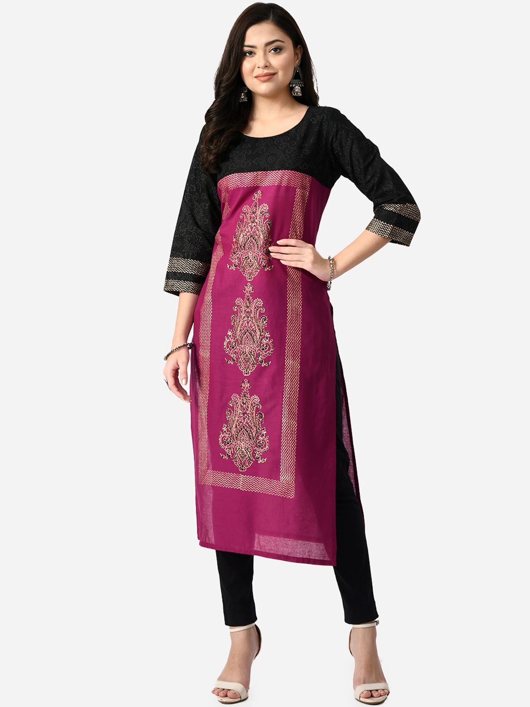 

KALINI Women Ethnic Motifs Embroidered Cotton Strigth Kurta, Purple