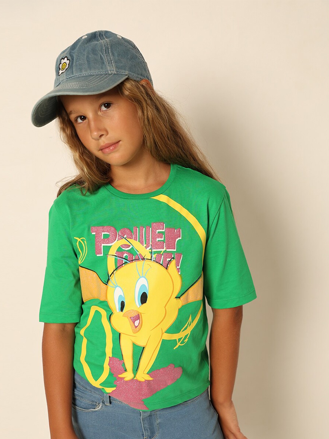 

Vero Moda Girls Tweety Printed Round Neck Regular Fit T-shirt, Green