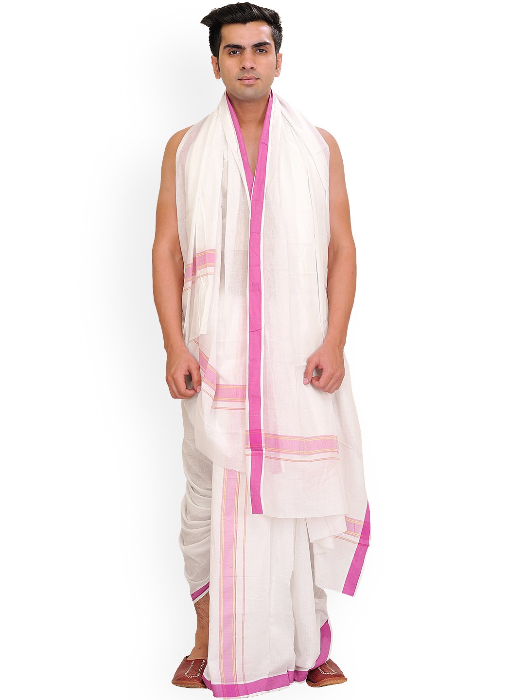 

Exotic India Pure Cotton Dhoti With Angavastram, White