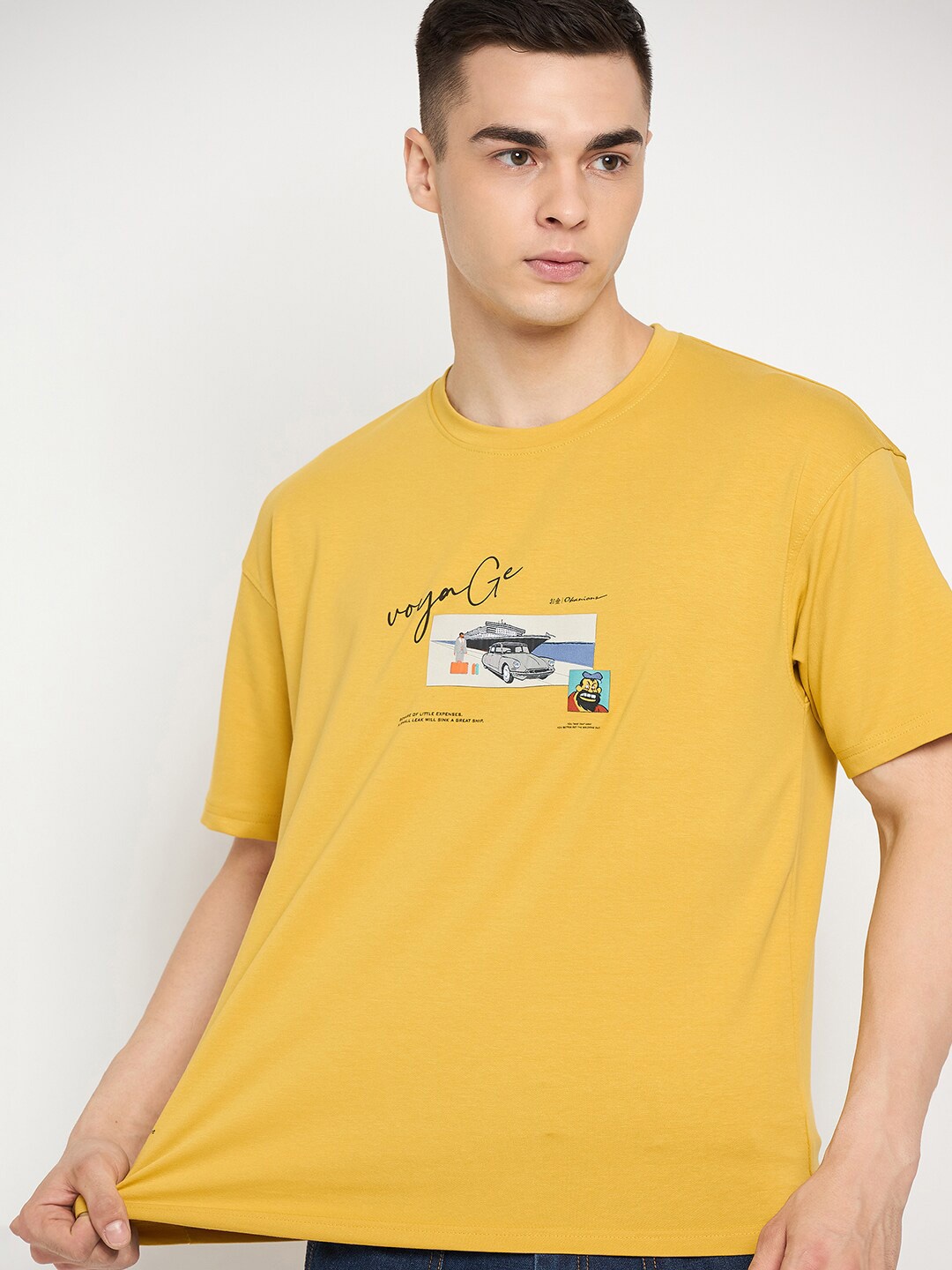 

Okane Typography Printed Cotton T-shirt, Yellow