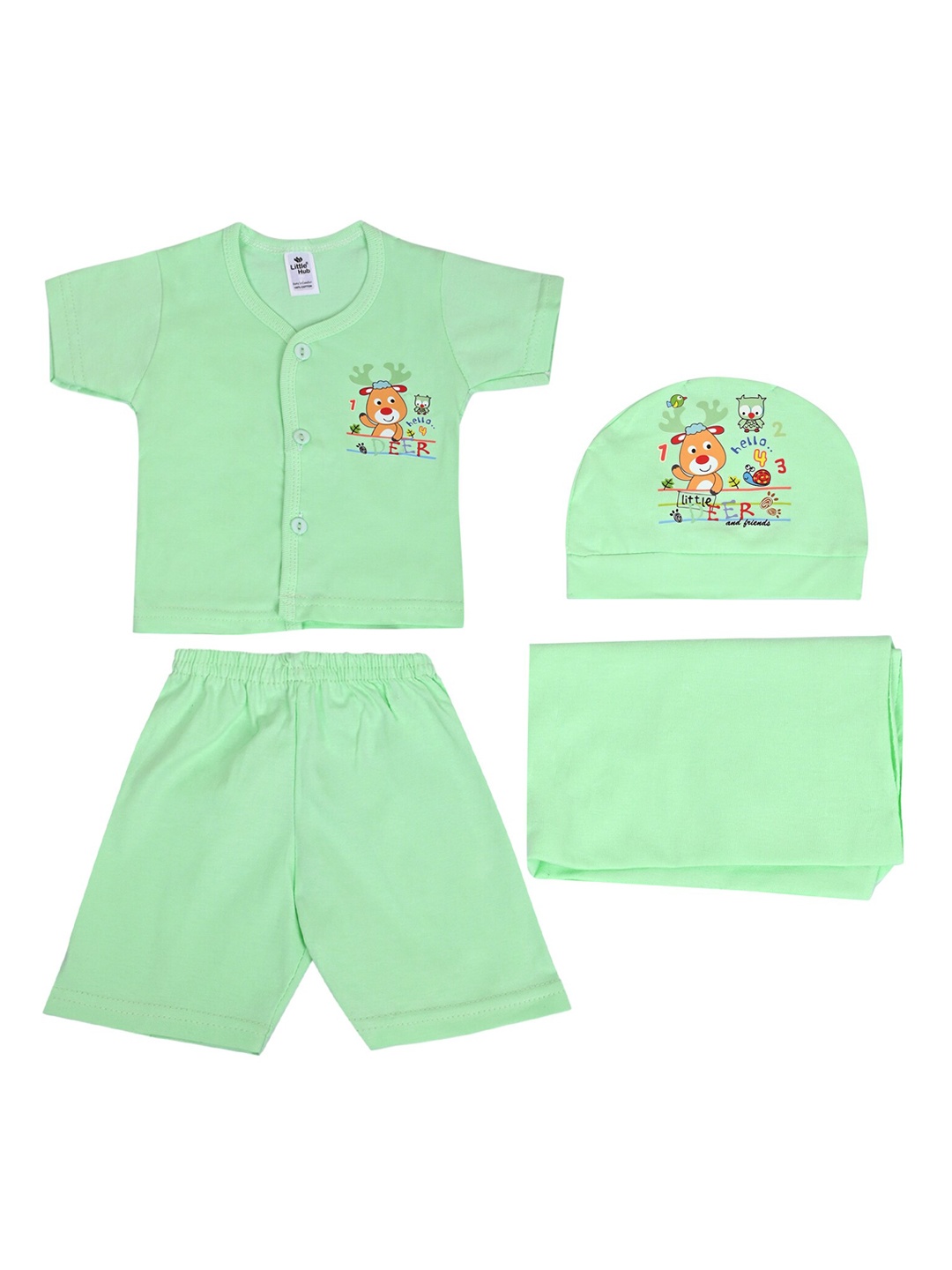 

LOOM LEGACY Infants 5 Pieces Printed Pure Cotton Baby Apparel Gift Set, Green