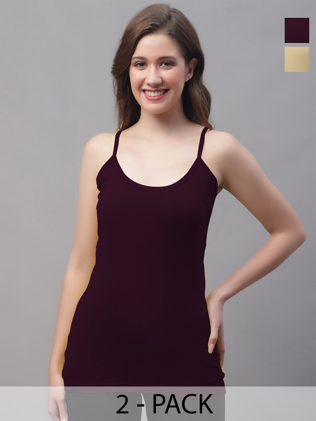 

Friskers Pack Of 2 Shoulder Straps Tank Pure Cotton Top, Purple