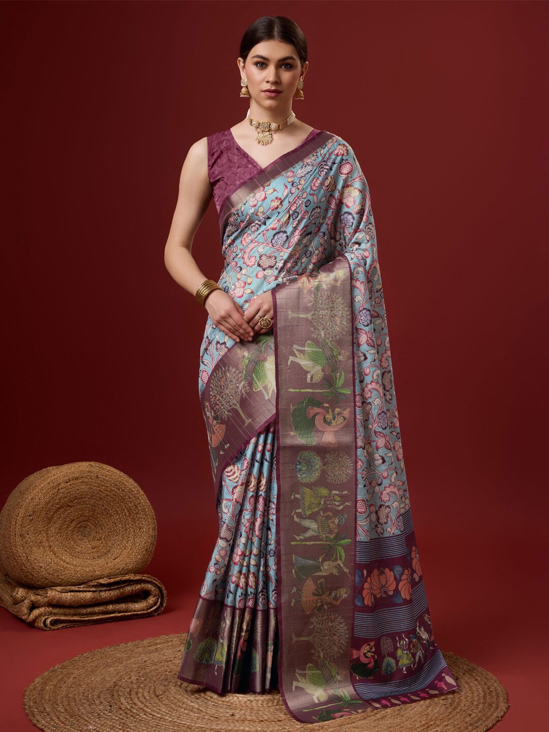 

SANGAM PRINTS Ethnic Motifs Zari Saree, Peach