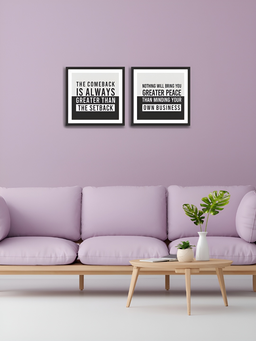 

MITHILA Handicrafts Black & White 2 Pieces Motivational Thoughts Wall Art