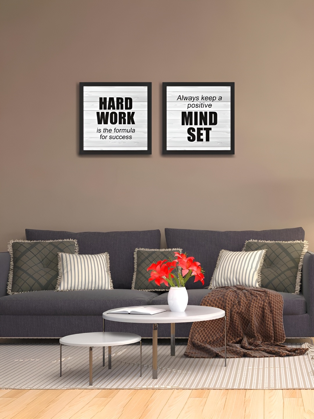 

MITHILA Handicrafts Black & White 2 Pieces Motivational Thoughts Wall Art