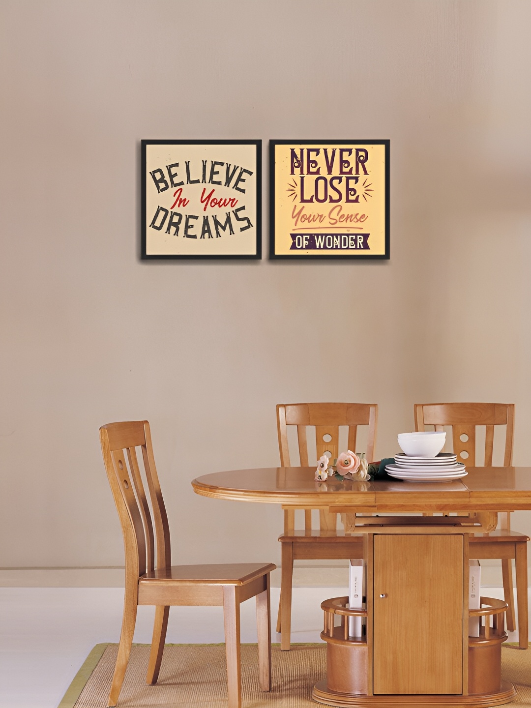 

MITHILA Handicrafts Black & White 2 Pieces Motivational Thoughts Wall Art