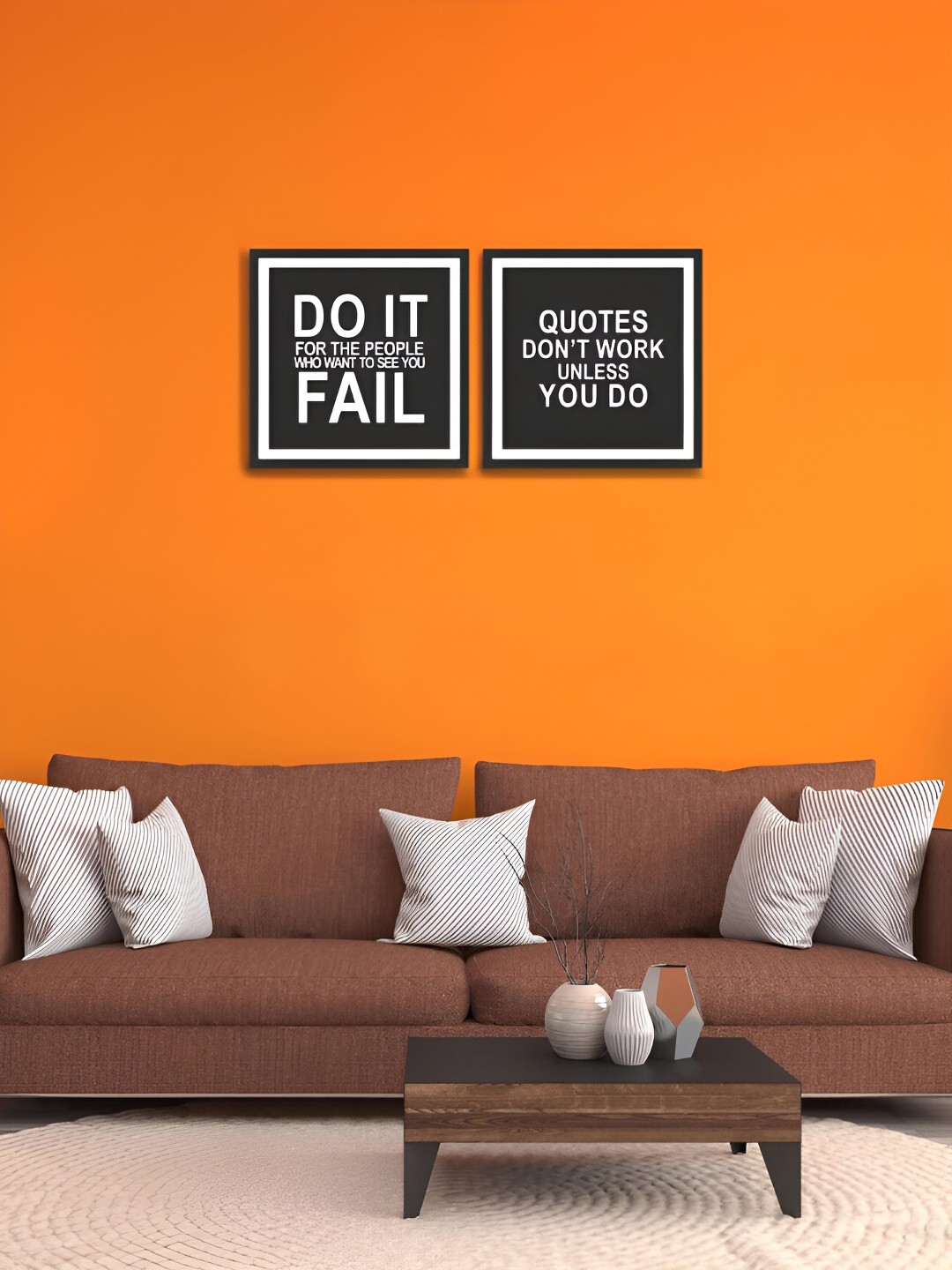 

MITHILA Handicrafts Black & White 2 Pieces Motivational Thoughts Wall Art