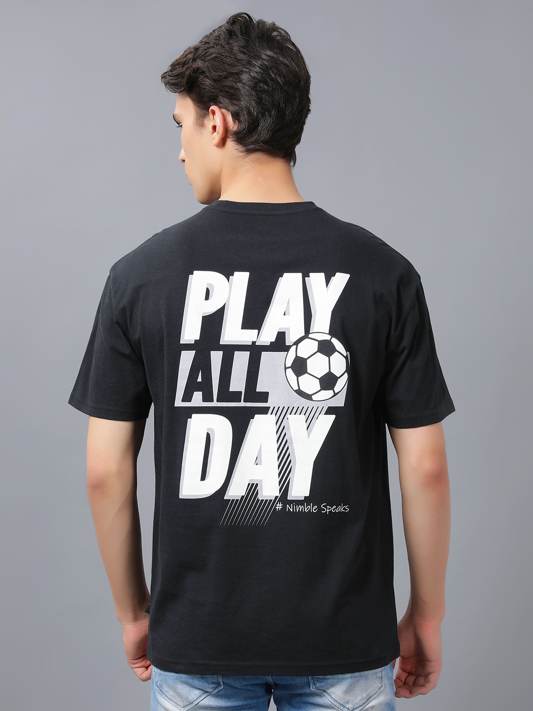 

Nimble Typography Printed Abzorb Cotton T-shirt, Black