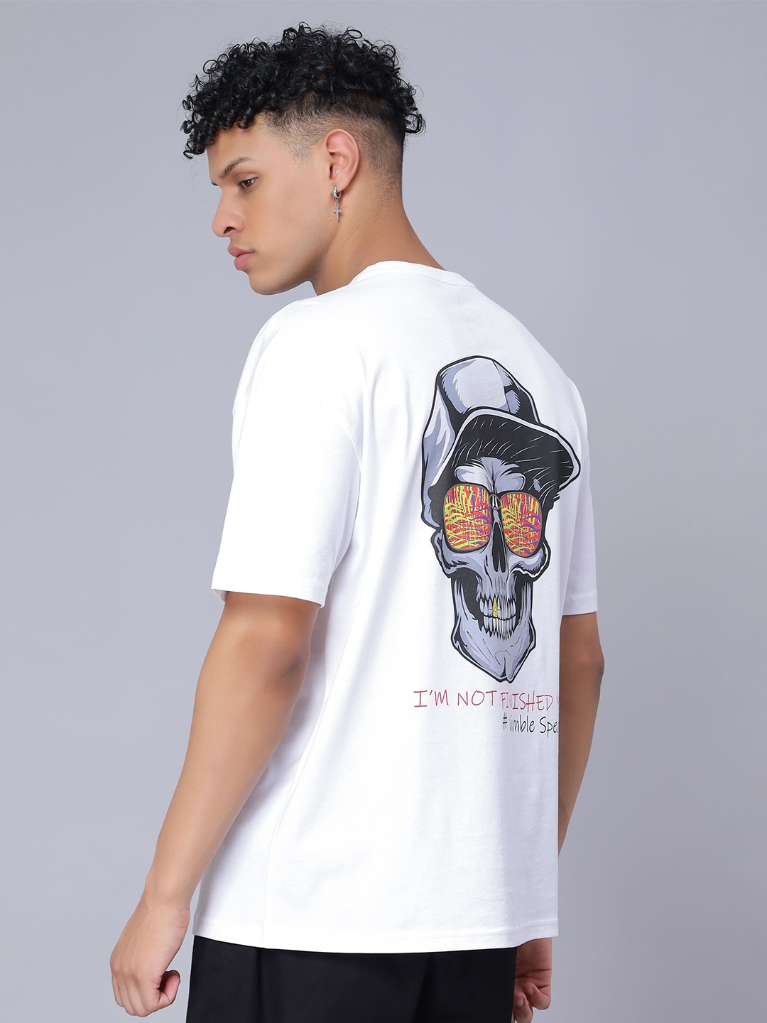 Nimble Typography Printed Abzorb Cotton T-shirt, White