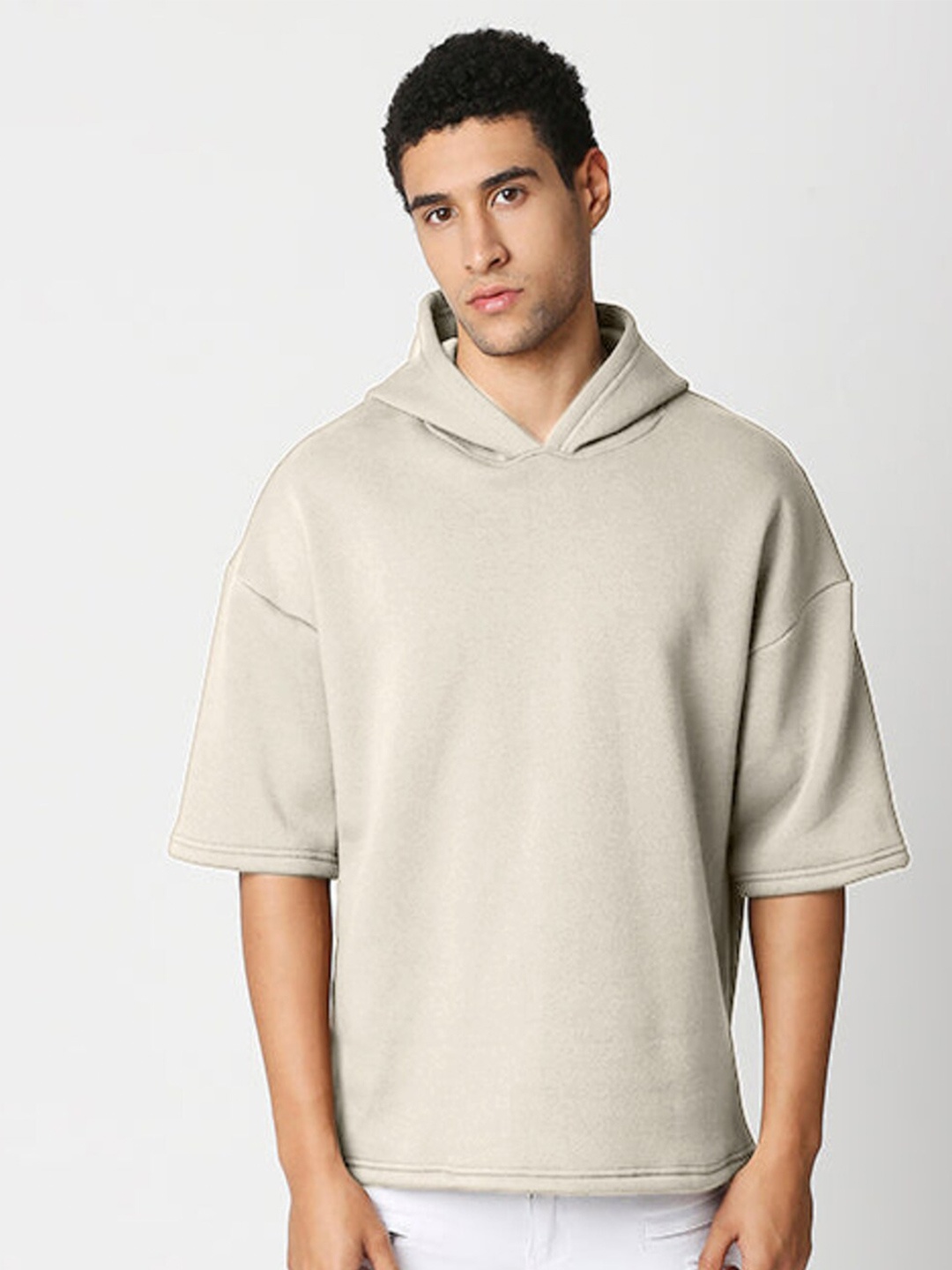 

HEMSTERS Hooded Cotton Sweatshirt, Beige