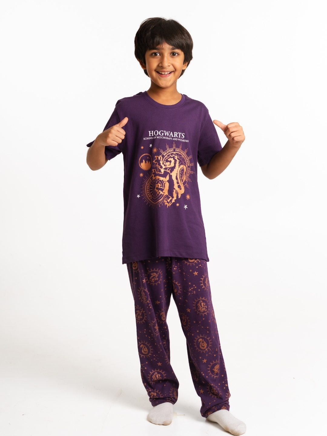 

Nap Chief Kids Unisex Harry Potter Hogwarts Printed Pure Cotton Night suit, Purple