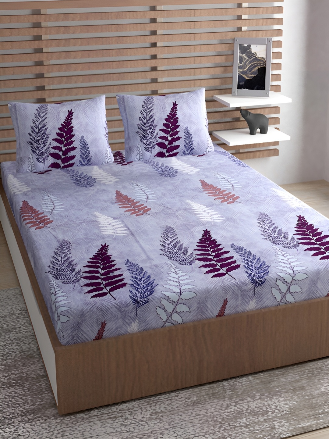 

Lunar Days Grey Floral Cotton 140 TC Queen Bedsheet with 2 Pillow Covers