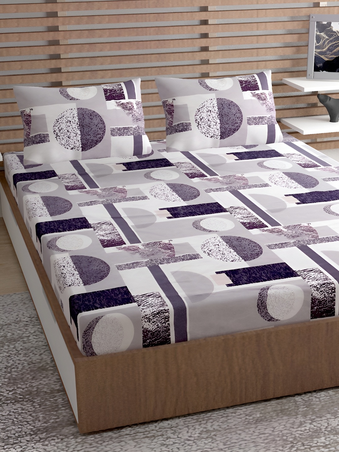 

Lunar Days Purple Floral Cotton140 TC Queen Bedsheet with 2 Pillow Covers