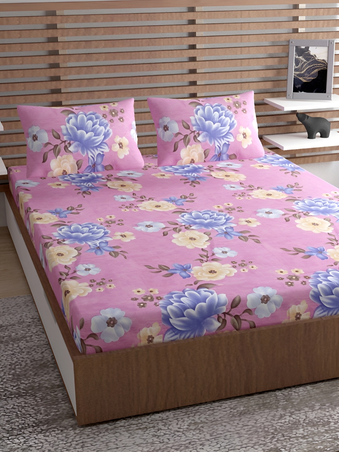 

Lunar Days Pink Floral Cotton 140 TC Queen Bedsheet with 2 Pillow Covers