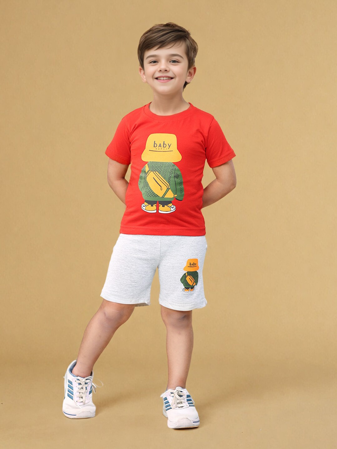

Toonyport Boys Printed Pure Cotton T-shirt with Short, Red