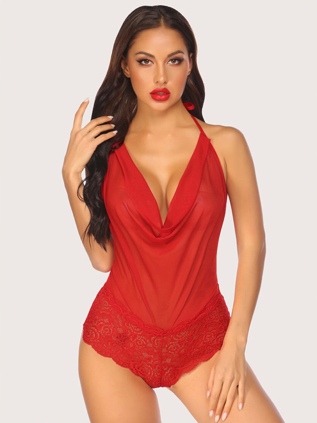 

Xivir Net Halter Neck Baby Doll with Asymmetric, Red