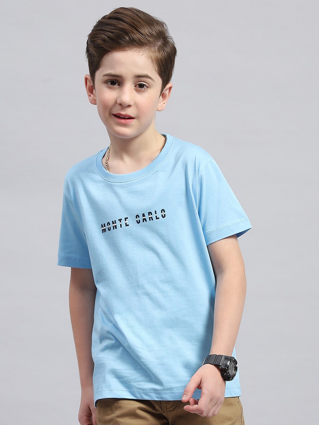 

Monte Carlo Boys Typography Printed Round Neck Cotton T-shirt, Turquoise blue