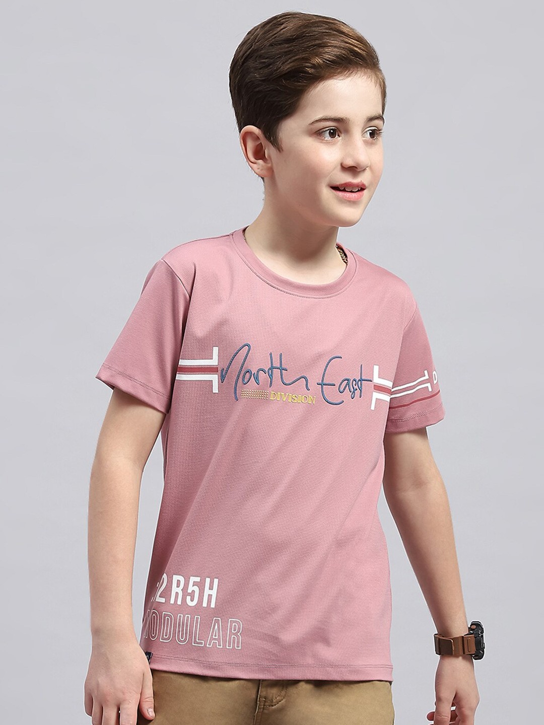 

Monte Carlo Boys Typography Printed Round Neck Cotton T-shirt, Pink