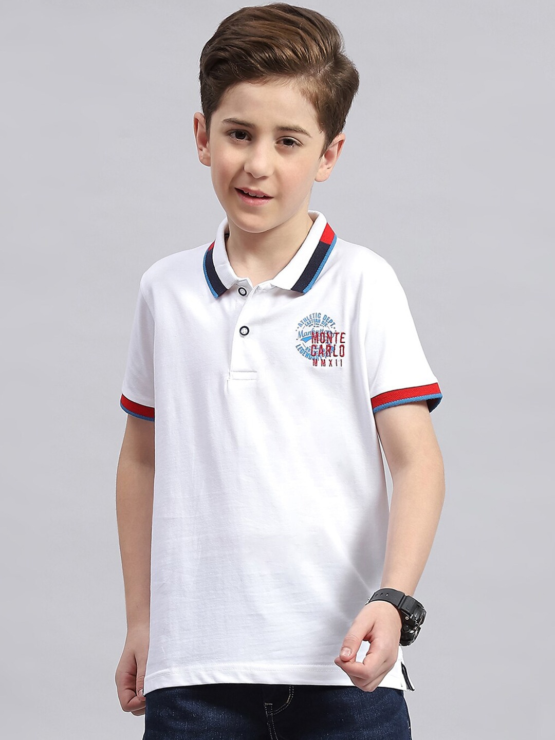 

Monte Carlo Boys Polo Collar Cotton T-shirt, White