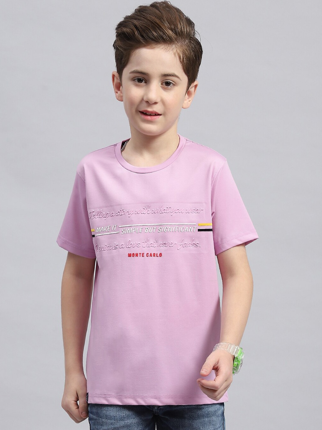 Monte Carlo Boys Typography Printed Round Neck Cotton T-shirt, Purple